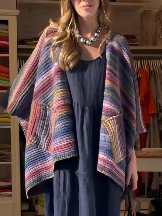 Women's V-neck Rainbow Knitted Cardigan Purple