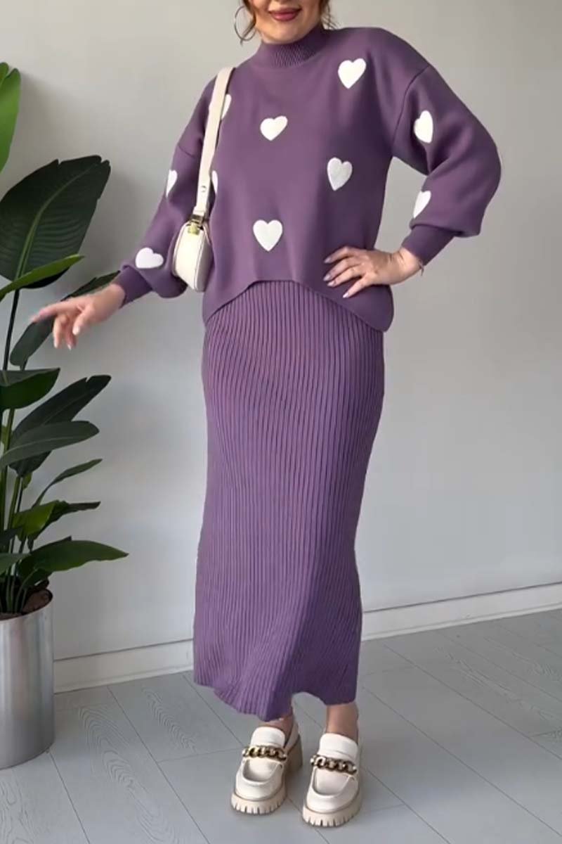 Women's fashion long-sleeved two-piece dress Purple