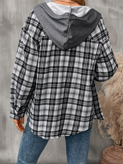 Women's Loose Plaid Casual Hooded Shirt