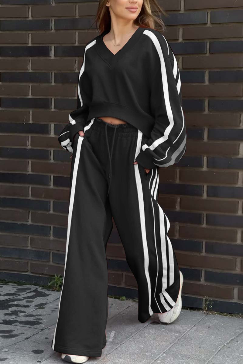 Women's Casual Sports Contrast Color Suit Black