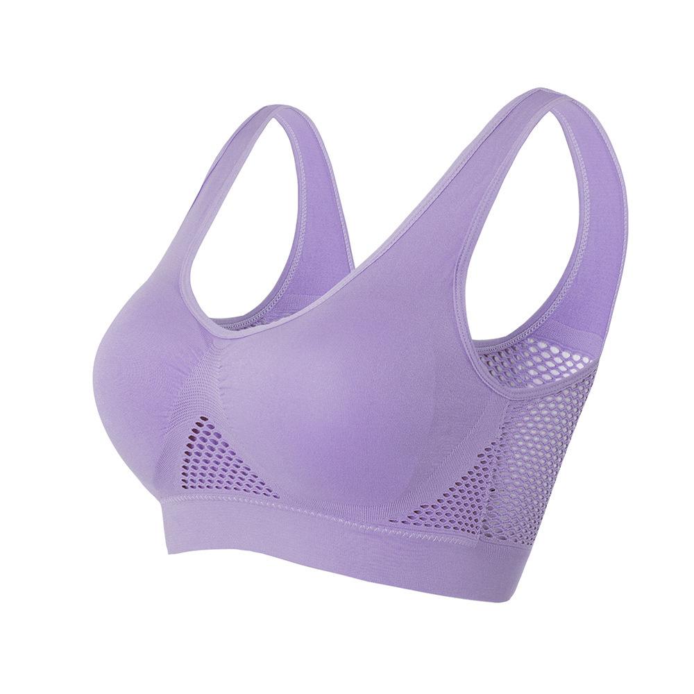 Women's Breathable Underwear Plus Size Seamless Mesh Thin Sports Bra Light purple