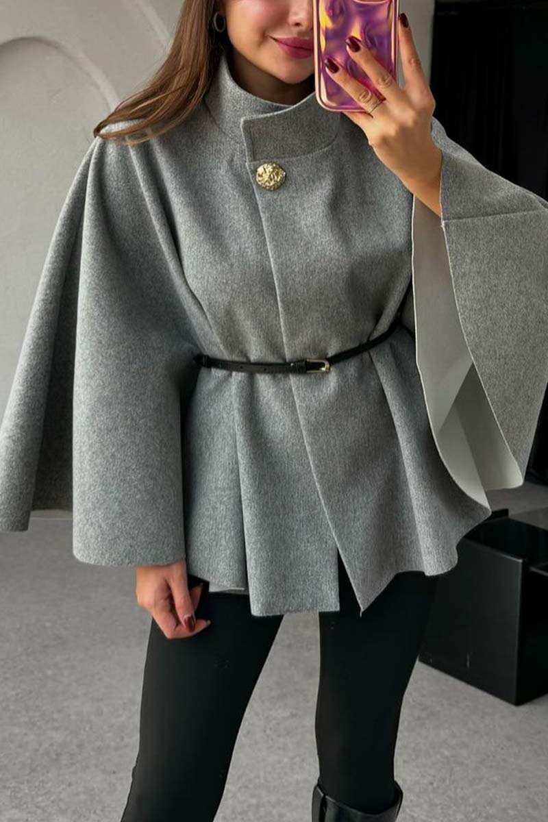 Women's Casual Solid Color Cape Top Gray