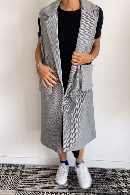 Women's Casual Lapel Sleeveless Jacket gray