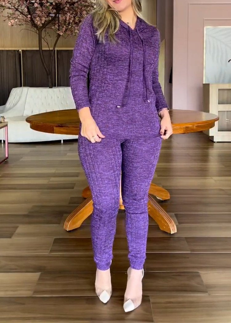 Hooded Sweatshirt and Trousers Thermal Suit purple