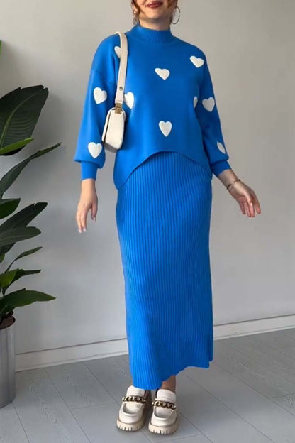 Women's fashion long-sleeved two-piece dress blue