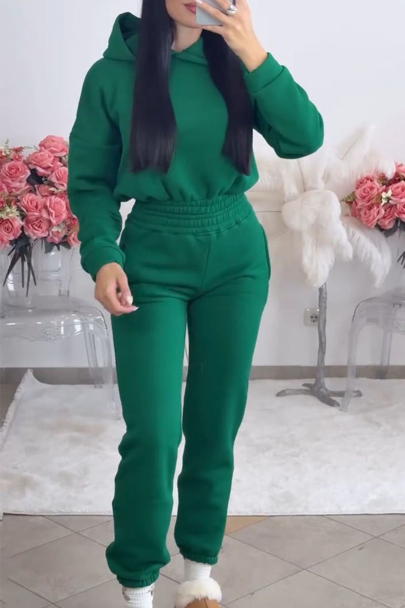 Women's Long Sleeve Hoodies Two Piece Set green