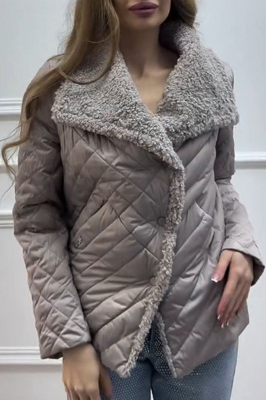 Women's Casual Solid Color Plush Button Jacket grey