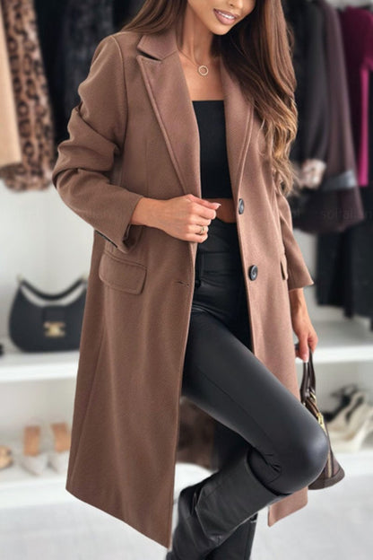 Women's Casual Solid Color Long Coat Brown