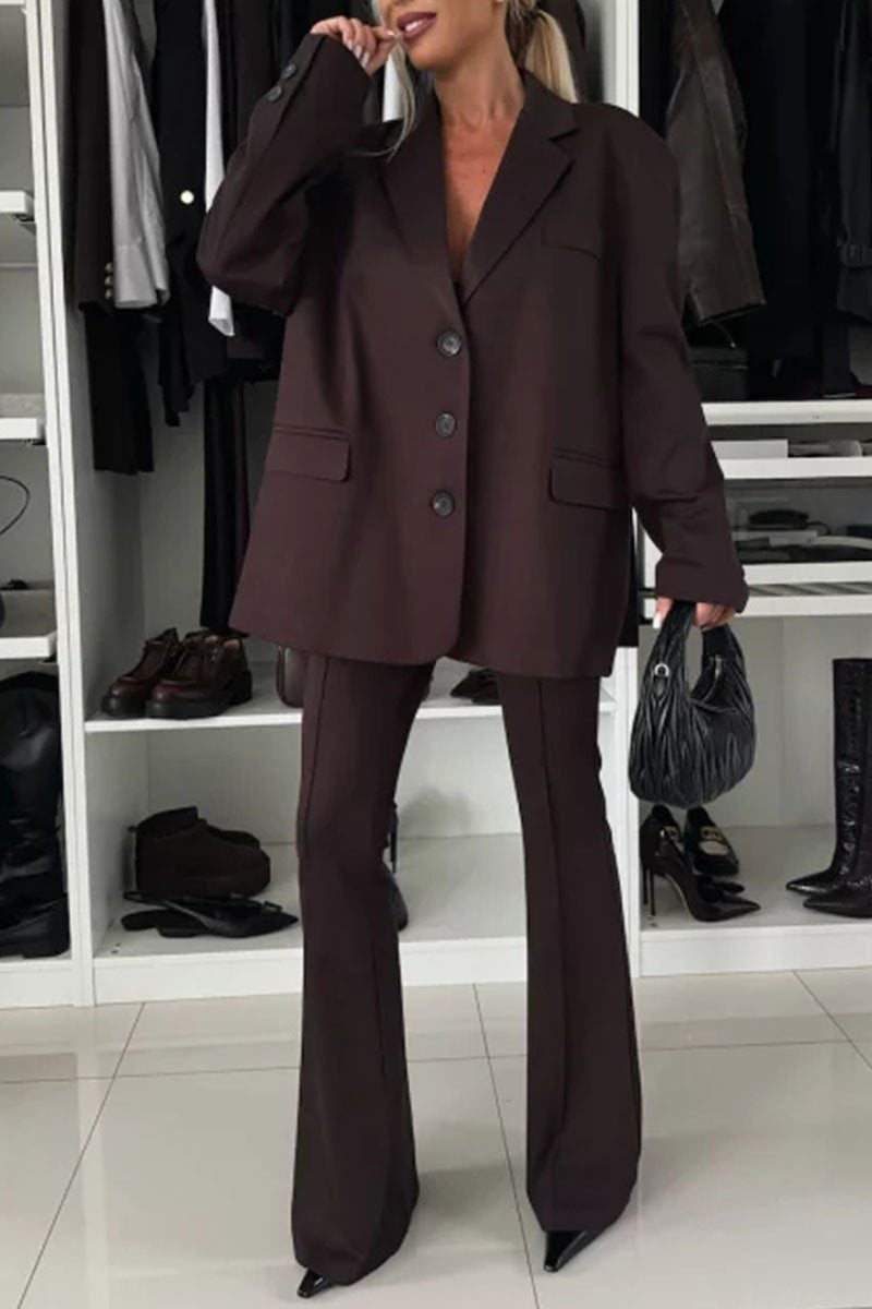 Women's Solid Color Two Piece Suit brown