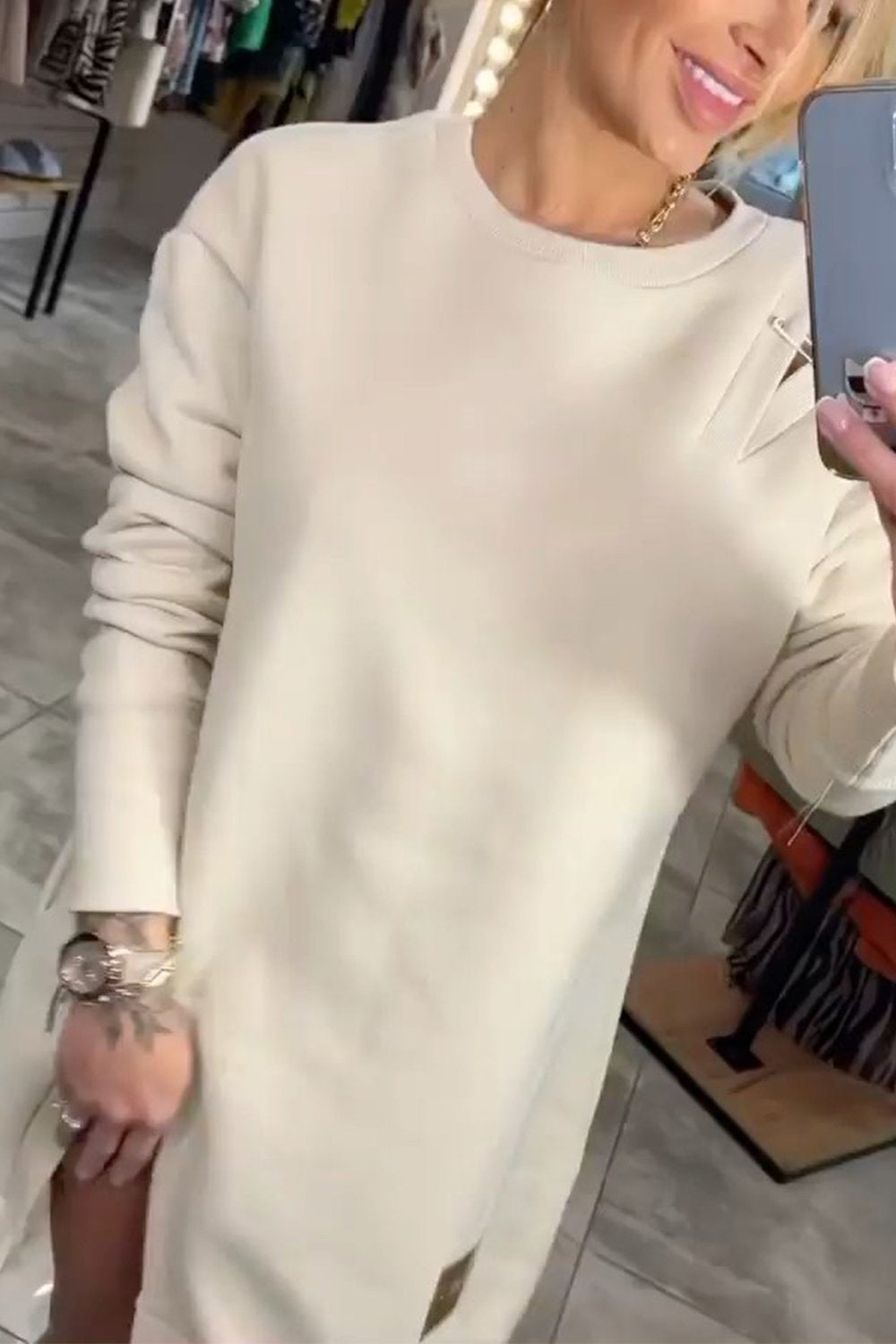 Women's Off Shoulder Knitted Sweatshirt Dress