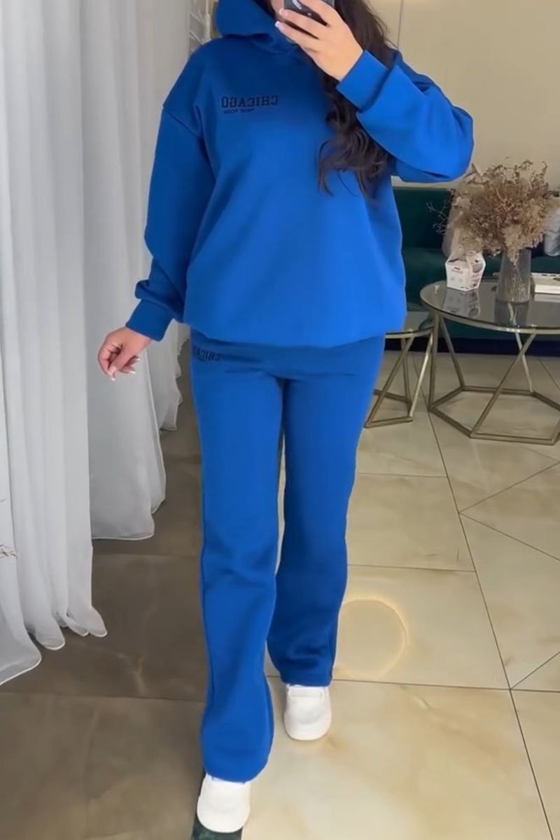 Women's Long Sleeve Hooded Sweatshirt Two Piece Set blue