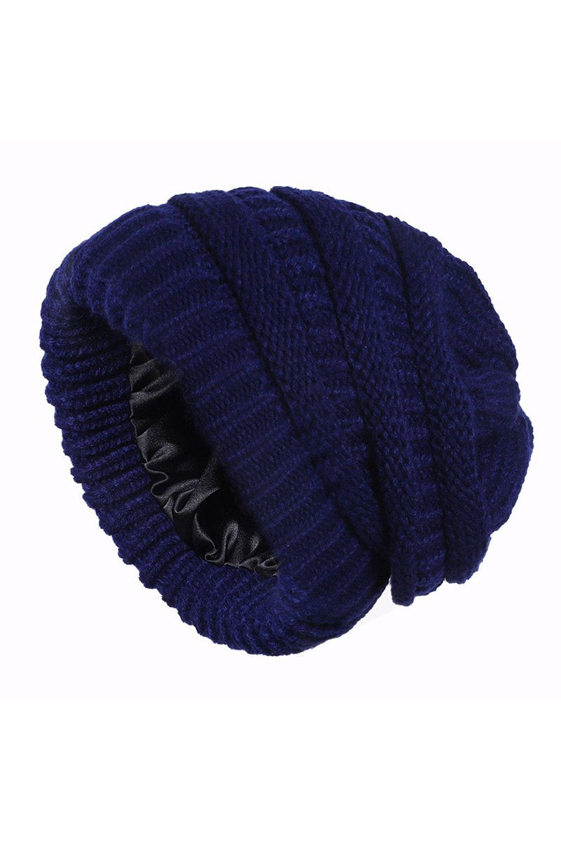 Women's Autumn and Winter Warm Thick Knitted Hat navy blue One size