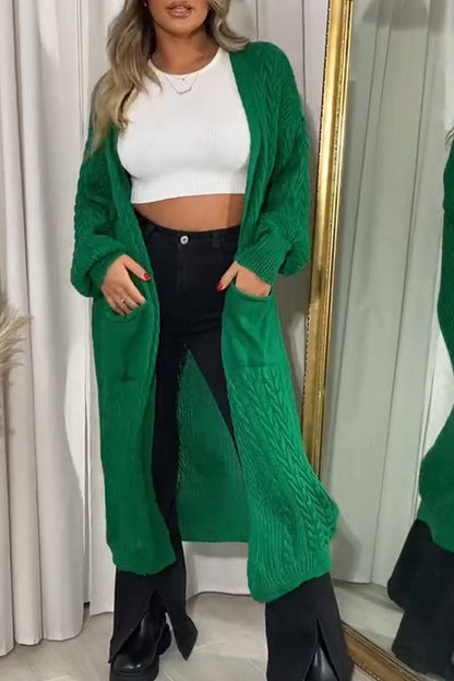 Solid Color Long Sleeve Sweater Long Coat green