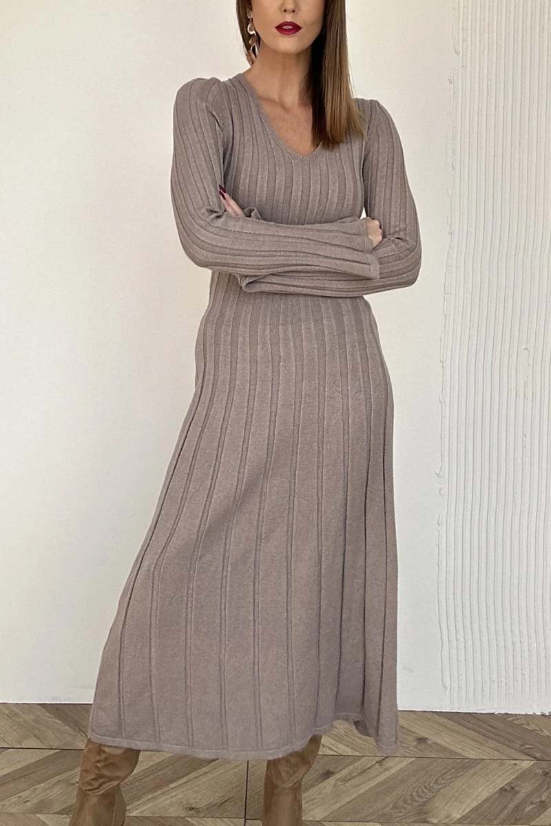 Women's simple solid color thick striped knitted dress