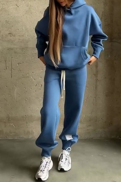 Women's Long Sleeve Hoodies Two-Piece Set blue