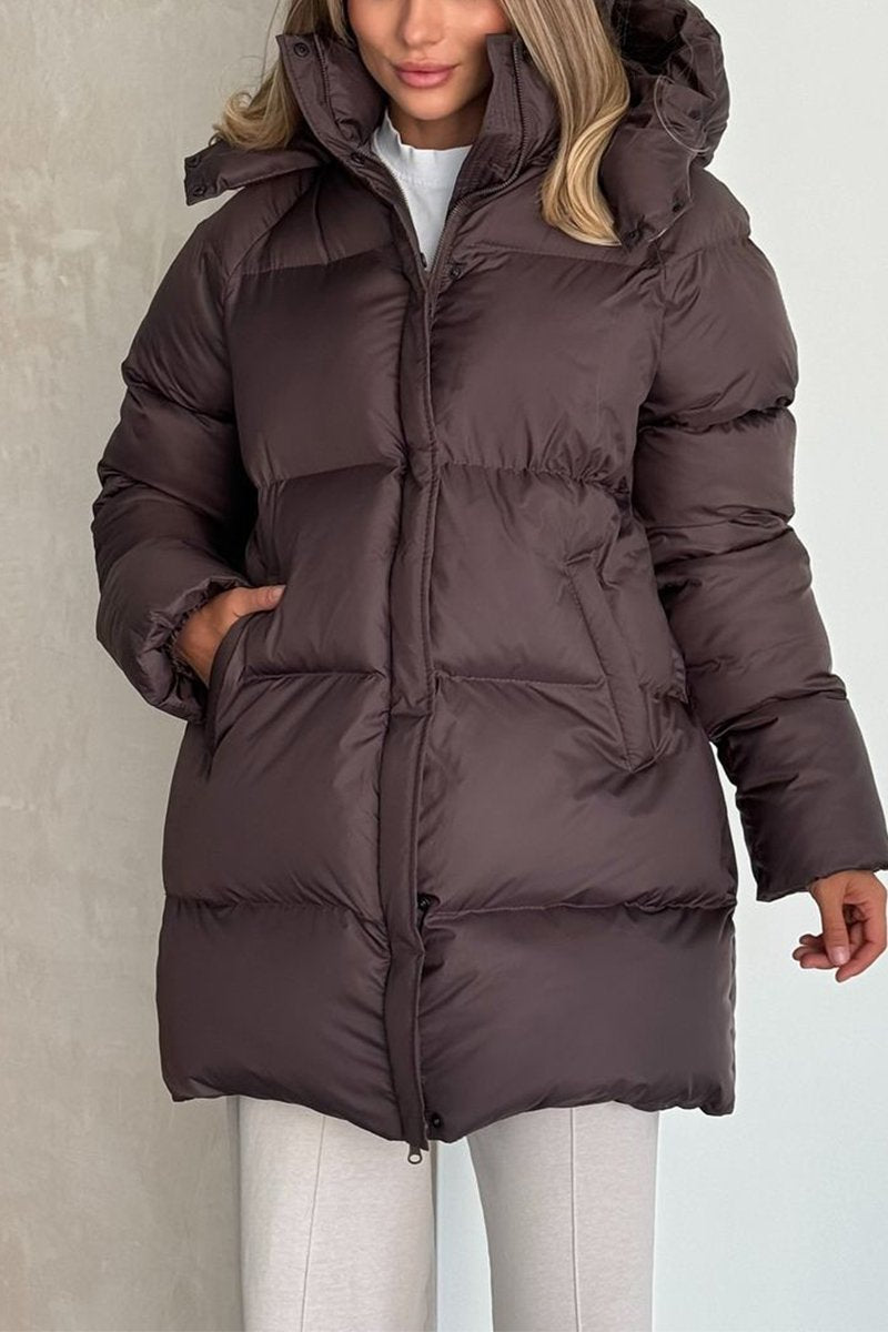 Women's Casual Hooded Zippered Thick Jacket brown