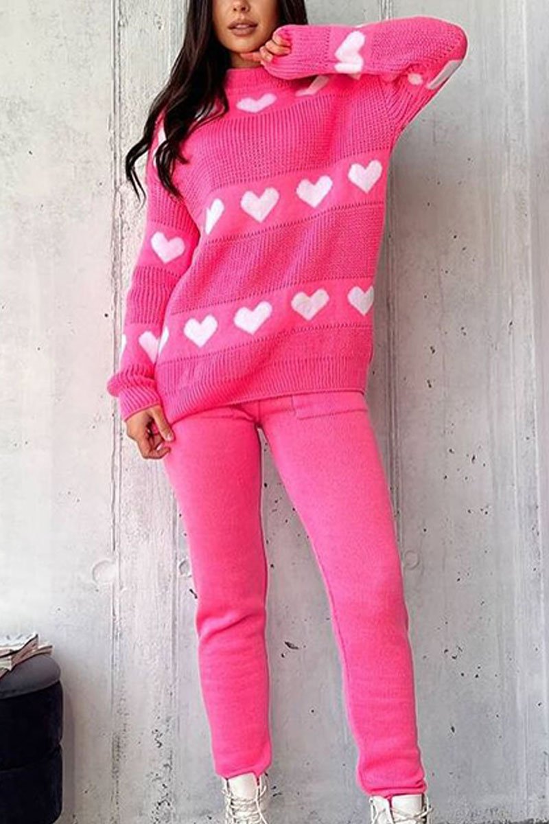 Women's Casual Love Knitted Two-piece Set pink