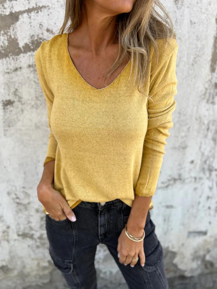 Casual V-neck Thin Top yellow