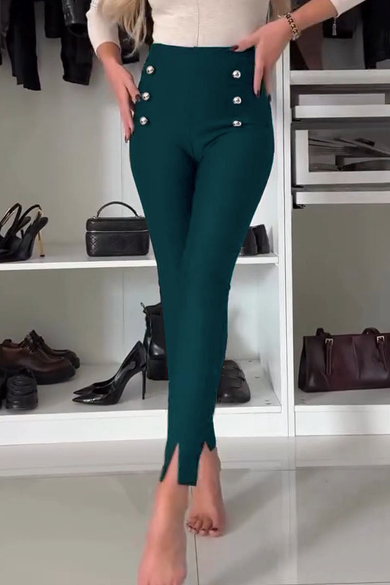 Women's Casual Solid Color Leggings Pants green