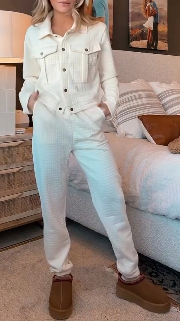 Women's Lapel Long-sleeved Waffle Casual Suit