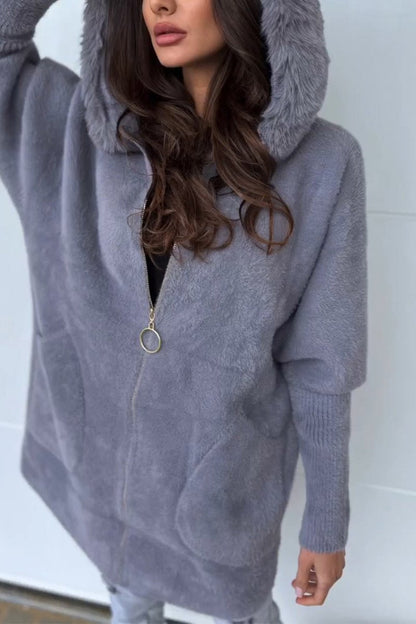 Women's Hooded Zipper Sweaters gray