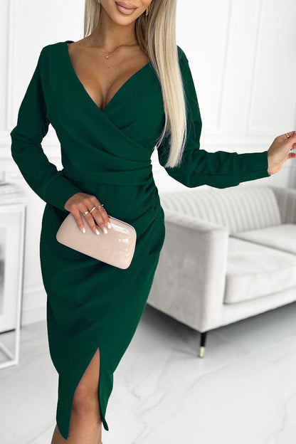 Women's V-neck Long-sleeved Autumn and Winter Elegant Dress