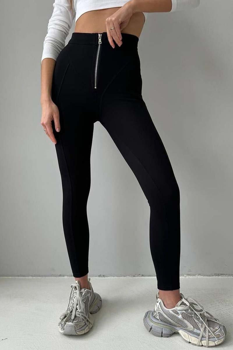 Women's casual sports zipper leggings Black