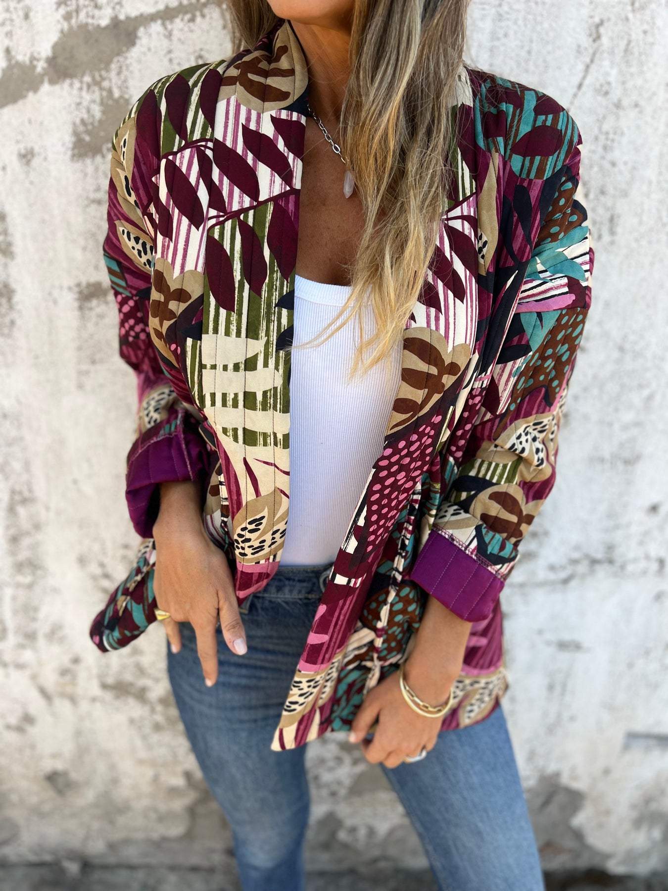 Women's Printed Long Sleeve Cardigan leaves