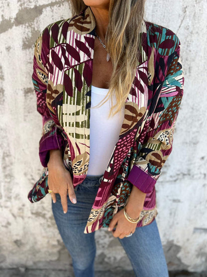 Women's Printed Long Sleeve Cardigan leaves