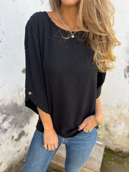 Women's Round Neck Mid-sleeve Casual Top black