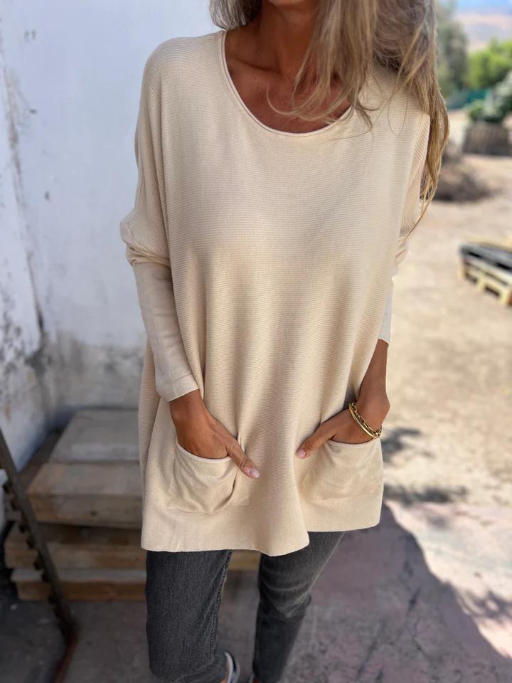 Casual Round Neck Top Apricot