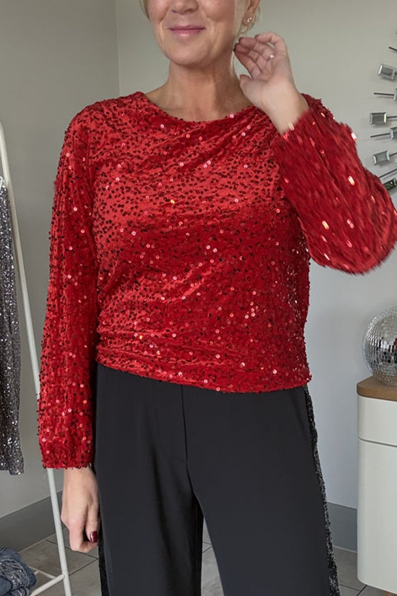 Women's Round Neck Long Sleeve Sequined Party Top