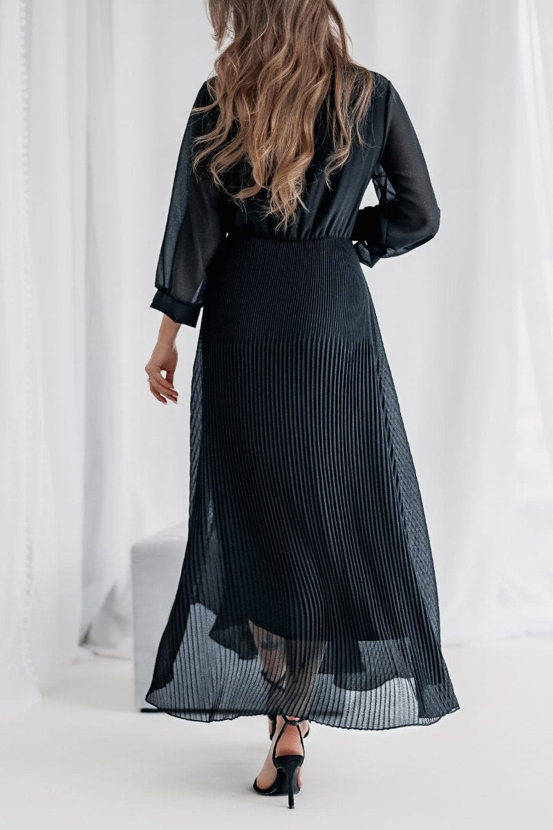 Women's Elegant V-neck Long Sleeve Chiffon Dress