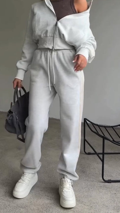 Solid Color Tracksuit for Women grey