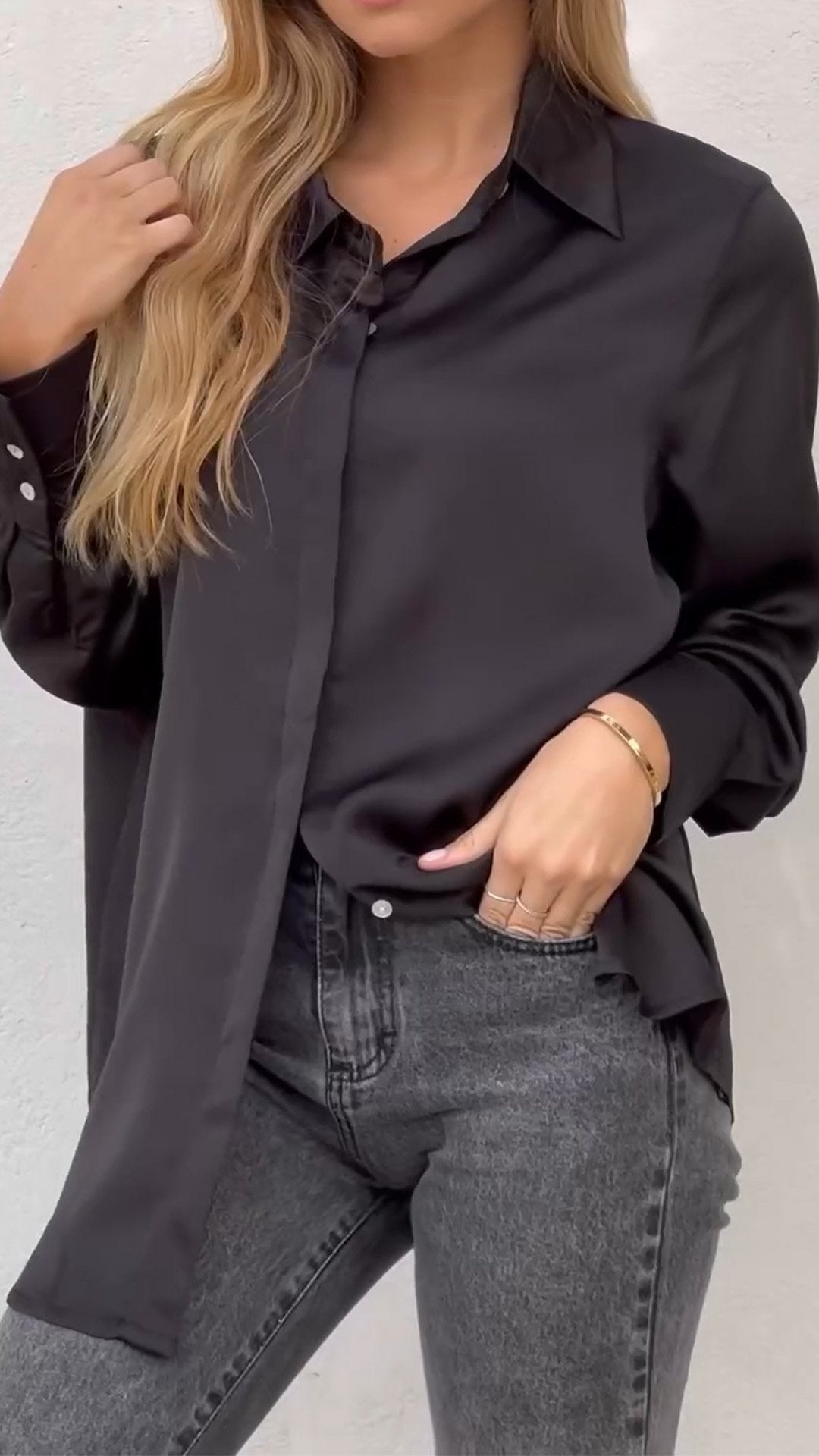 Women's Casual Smooth Satin Shirt black