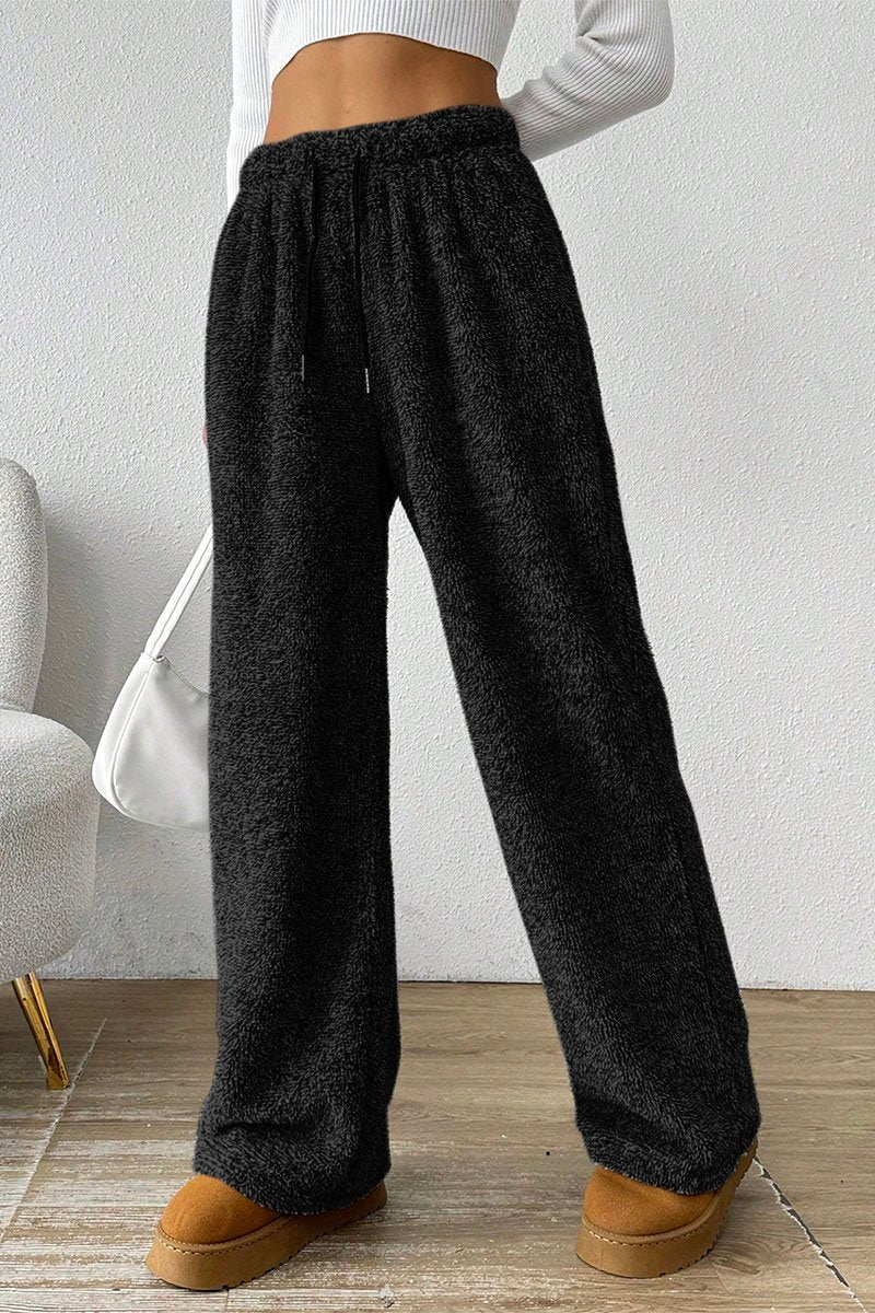 Women's Casual Solid Color Warm Plush Pants black