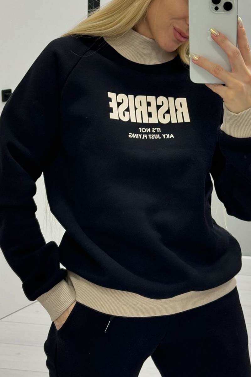 Women's Letter Print Contrast Sweatshirt Set