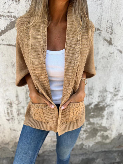 Casual Lapel Knitted Cardigan Jacket Khaki