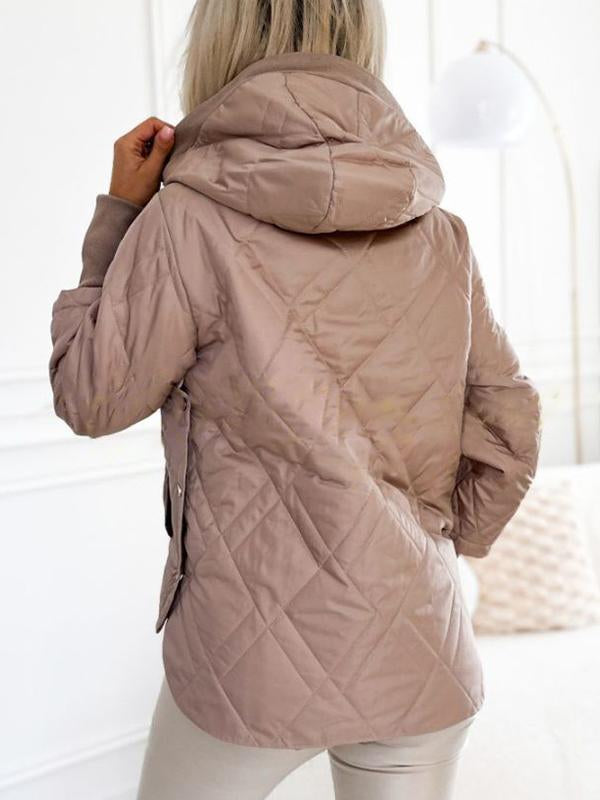 Women's Hooded Zipper Side Button Design Casual Coat