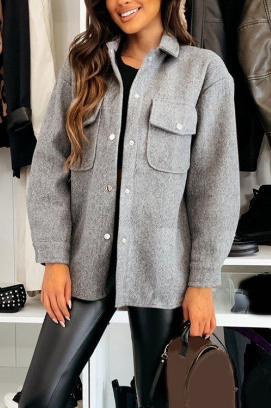 Women's Casual Lapel Single-breasted Jacket gray