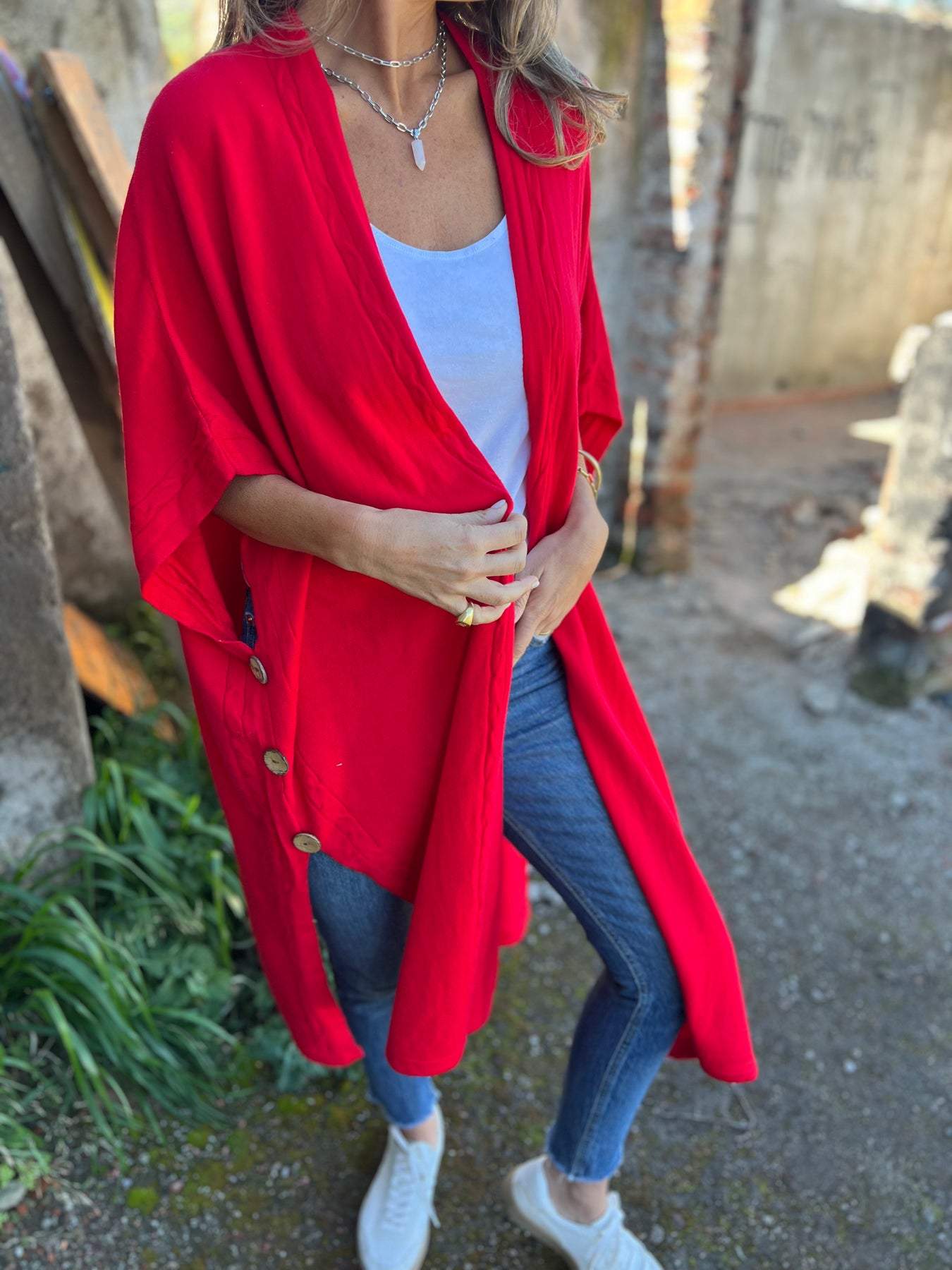 Women's Button-down Slit Mid-sleeve Casual Cardigan