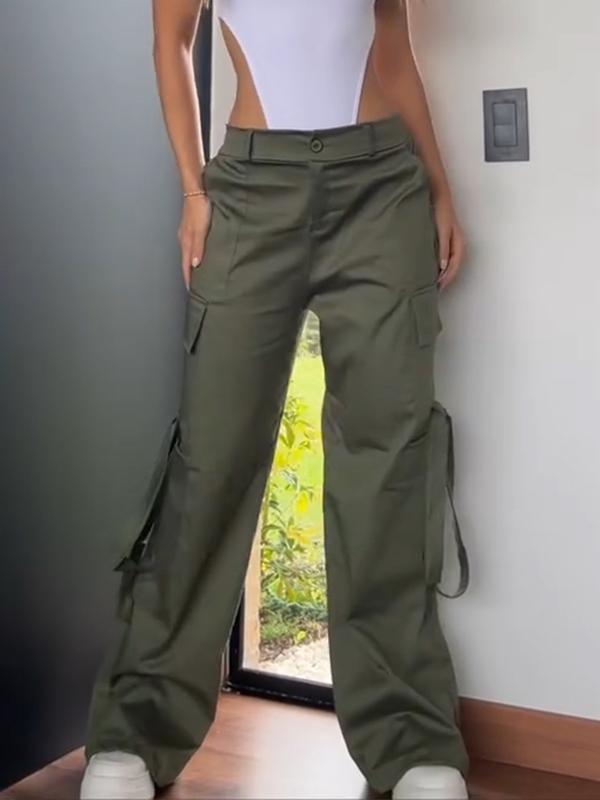 Women's solid color casual work trousers green