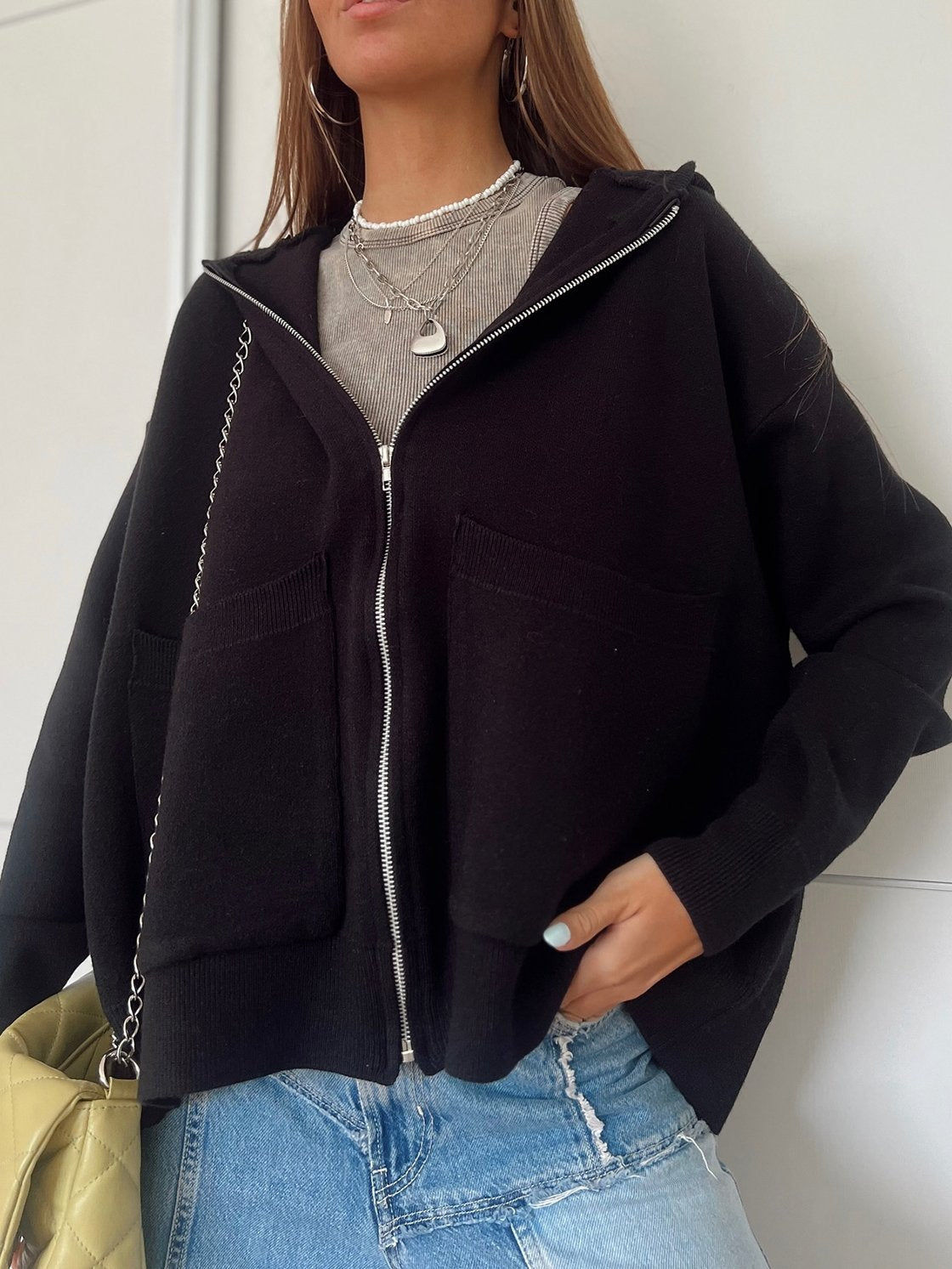 Women's Casual Hooded Sweatshirt Jacket Black