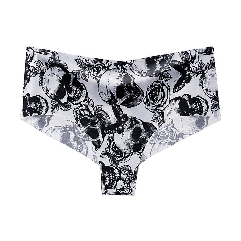 Women's Trackless Plus Size Printed Mid-rise Sports Briefs Black rose