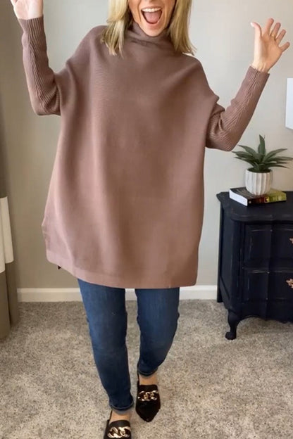 Women's Casual Turtleneck Long Sleeve Sweater Khaki