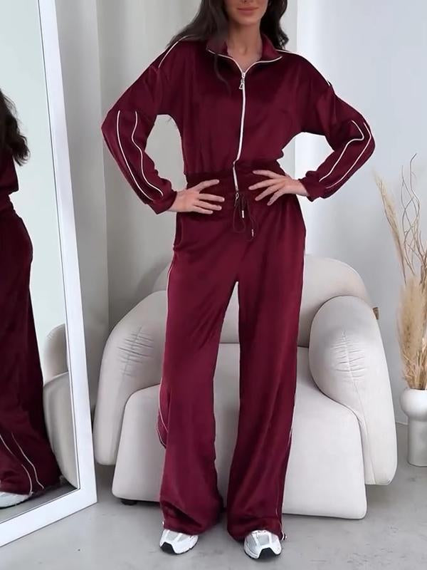 Women's Hooded Sports Sweatshirt Two-piece Set burgundy