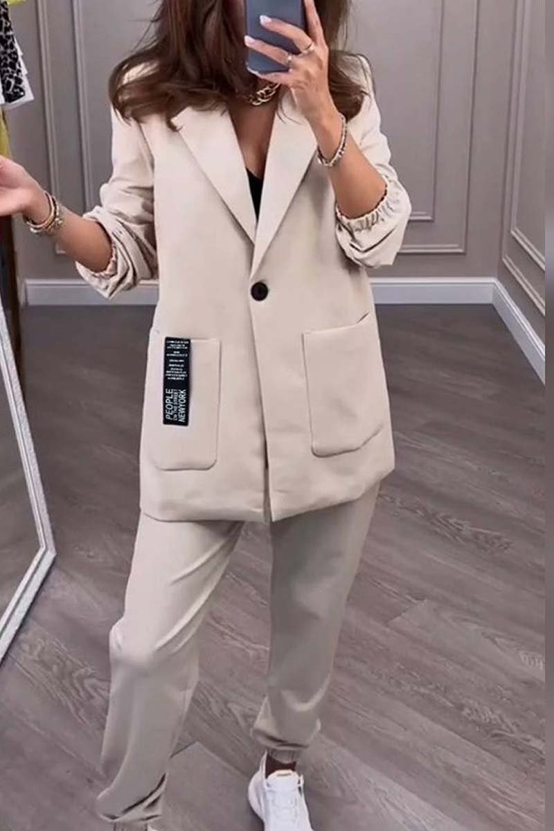 Women's Fashionable Solid Color Lapel Long Sleeve Two-piece Set