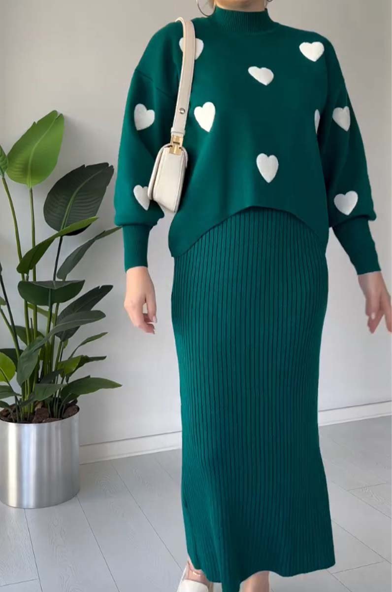 Women's fashion long-sleeved two-piece dress green