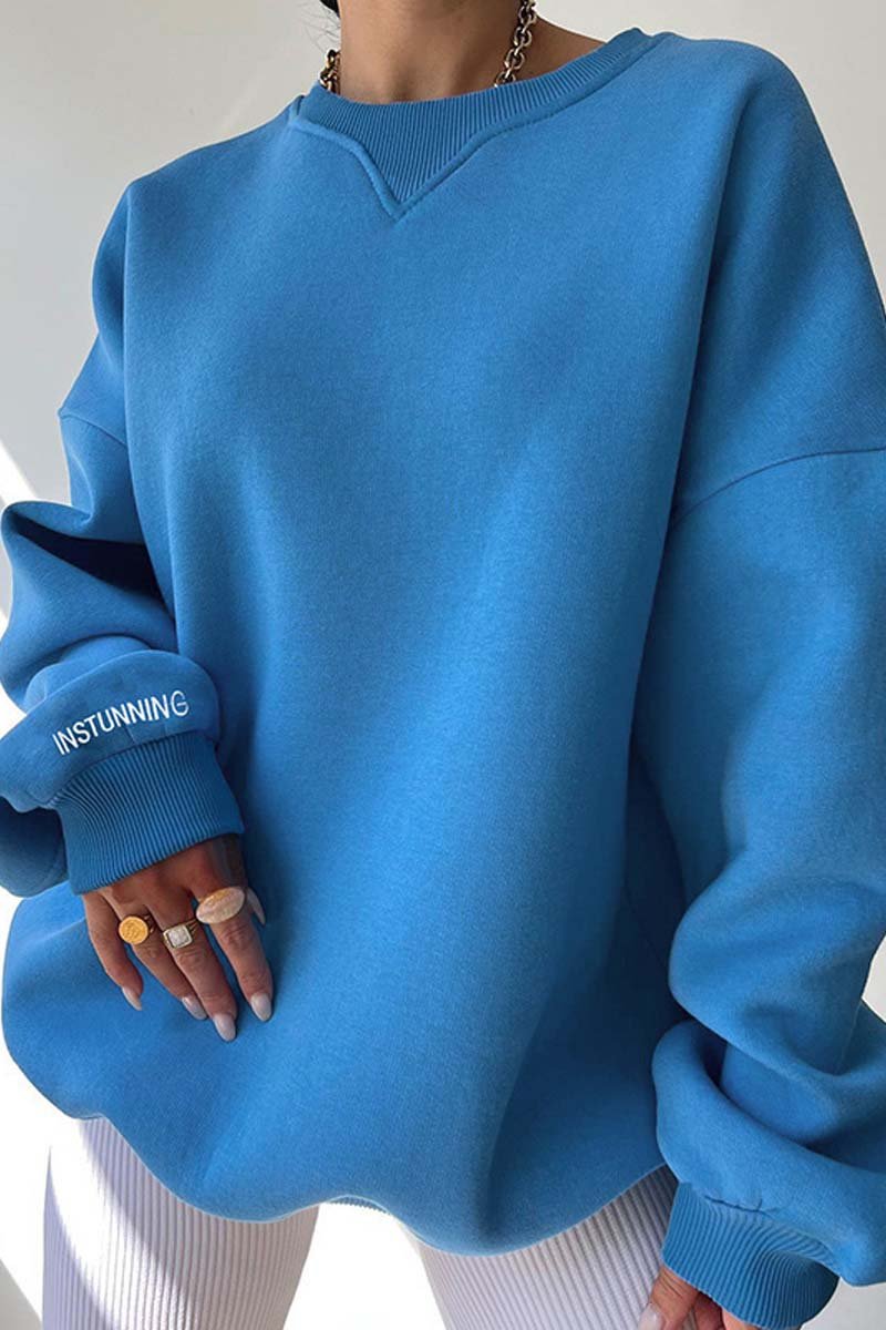 Women's casual sports round neck long sleeve sweatshirt Blue