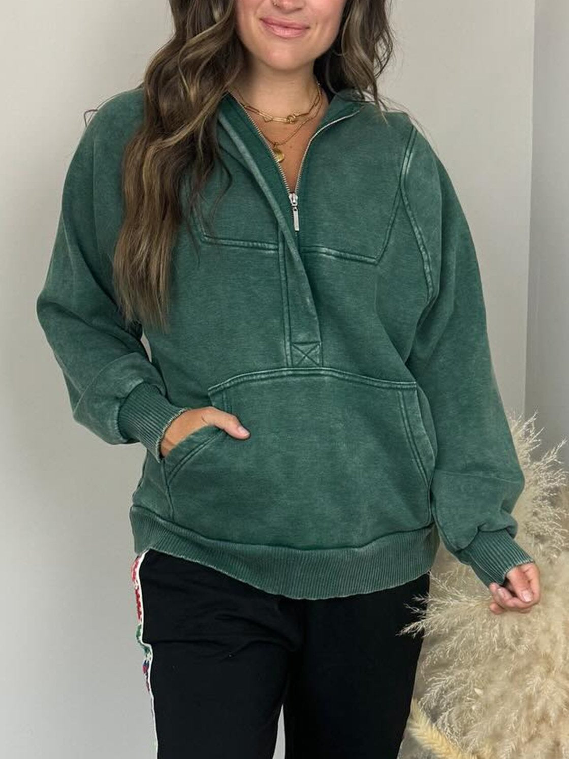 Women's Casual Pocket Hooded Sweatshirt Green